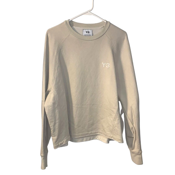 Adidas Women's Y-3 Logo Sweatshirt Size M Ecru Loose Fit Yohji Yamamoto Tailored - Picture 1 of 9